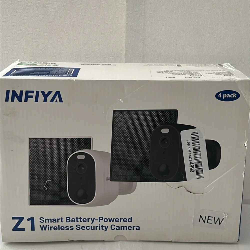 New in Box INFIYA (4) Pack Smart Battery-Powered Wireless Security Cameras.